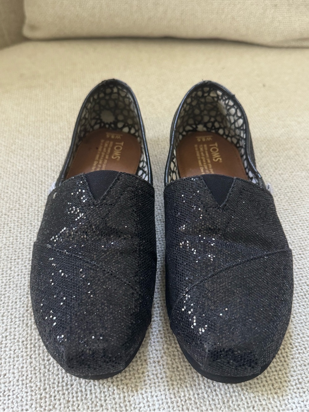 Toms Black Glitter Classics Size 8.5